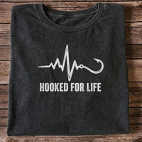 Hooked for Life Fishing Hook Heartbeat Graphic T-Shirt