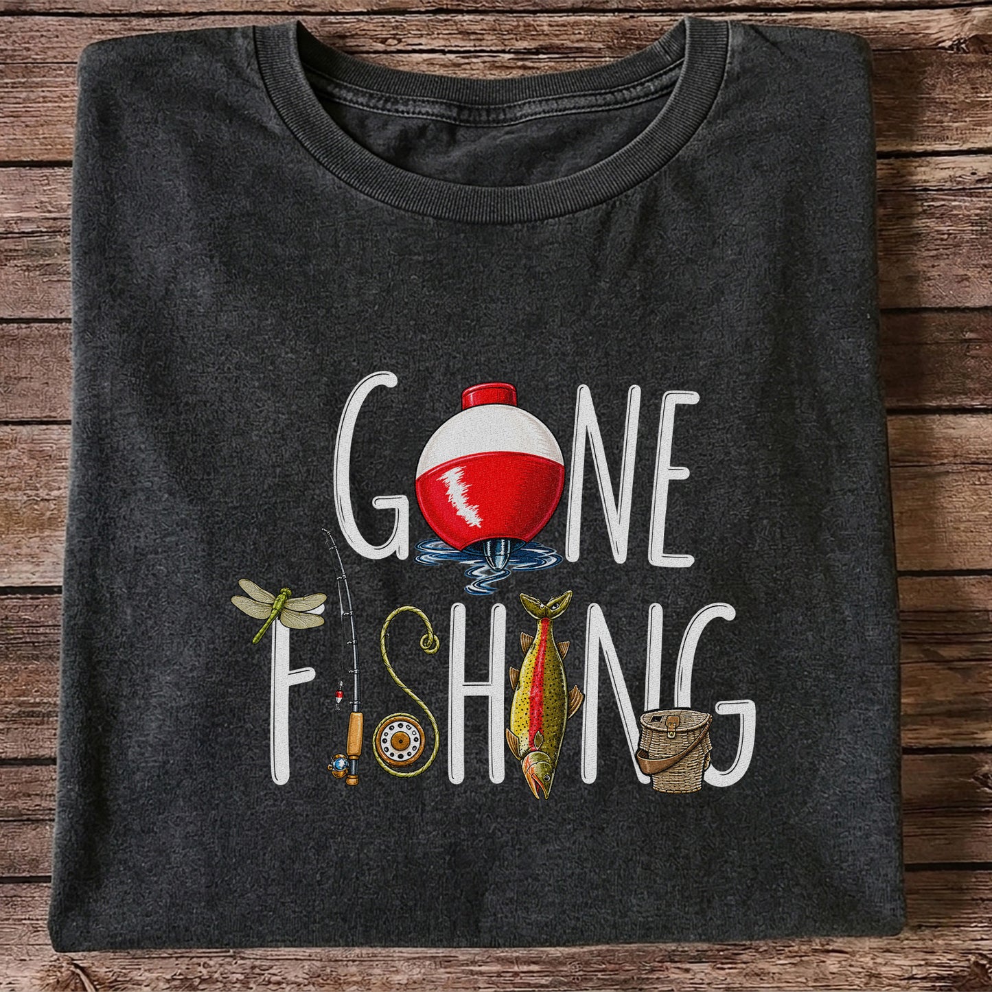 Gone Fishing Bobber Rod and Lure Graphic T-Shirt