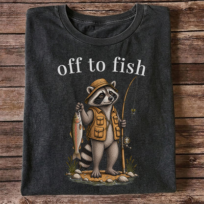 Off to Fish Raccoon Angler Funny Fishing T-Shirt