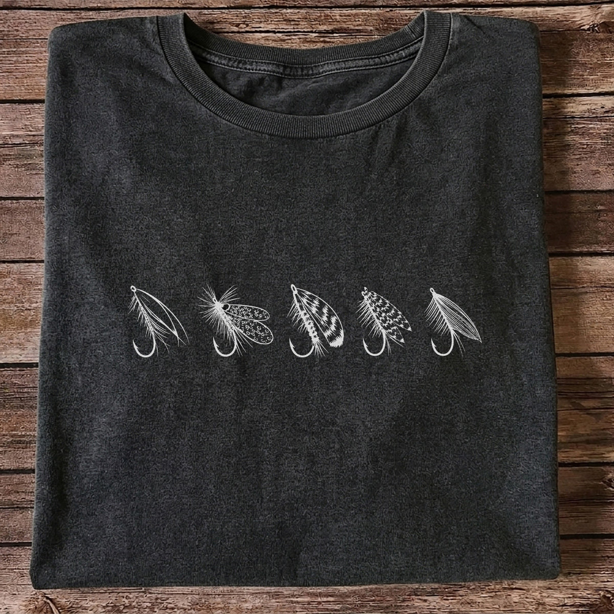 Five Fly Fishing Lures Minimalist Line Art T-Shirt