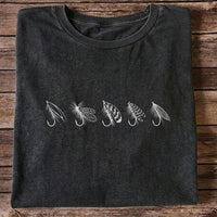 Five Fly Fishing Lures Minimalist Line Art T-Shirt