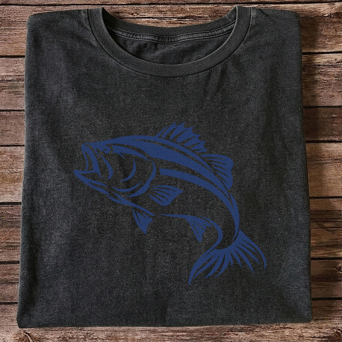 Blue Bass Fishing Line Art Graphic T-Shirt