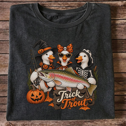 Trick of Trout Halloween Ducks with Rainbow Trout Fishing T-Shirt
