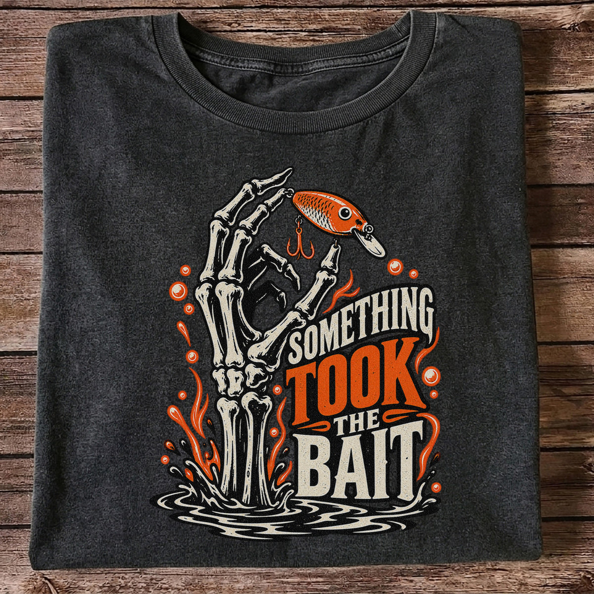 Skeleton Took the Bait Fishing Lure Gothic Graphic T-Shirt