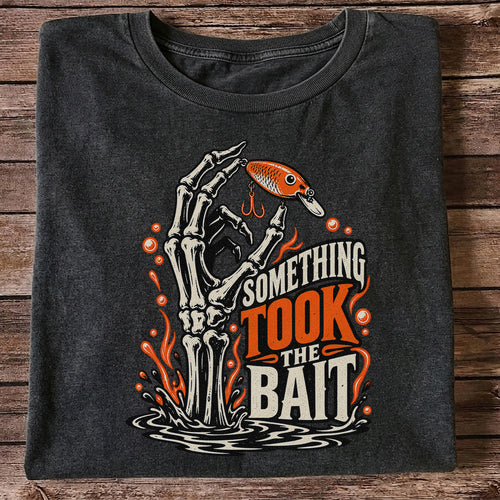 Skeleton Took the Bait Fishing Lure Gothic Graphic T-Shirt