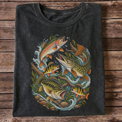 Trout Pike Bass and Perch Freshwater Fishing Graphic T-Shirt