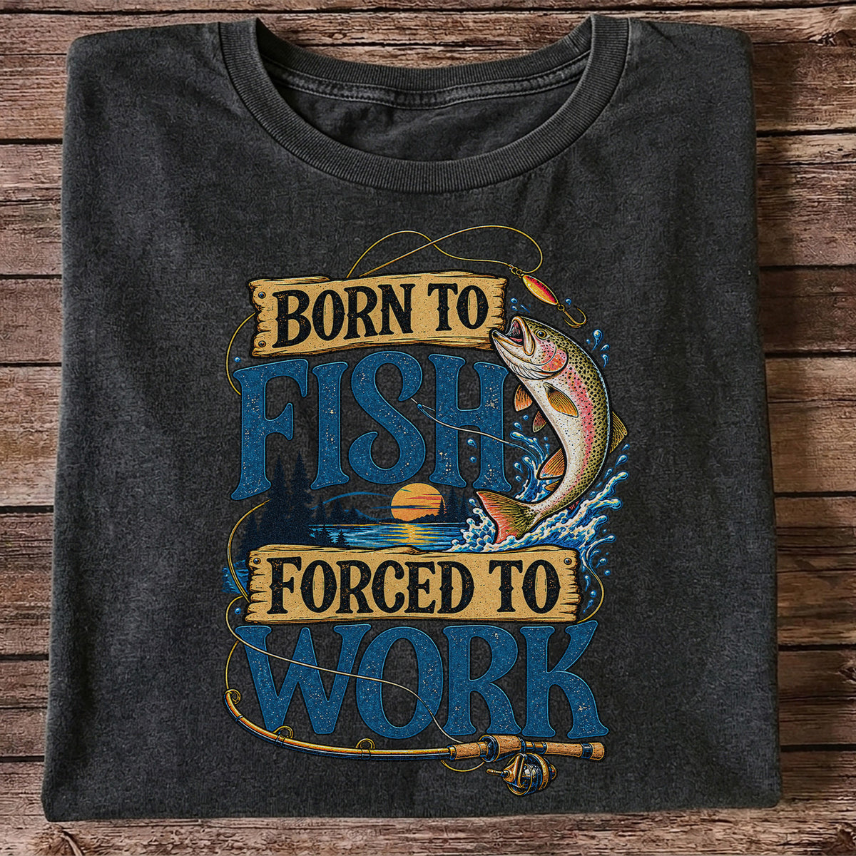 Rainbow Trout Lake Sunset Fishing Graphic T-Shirt