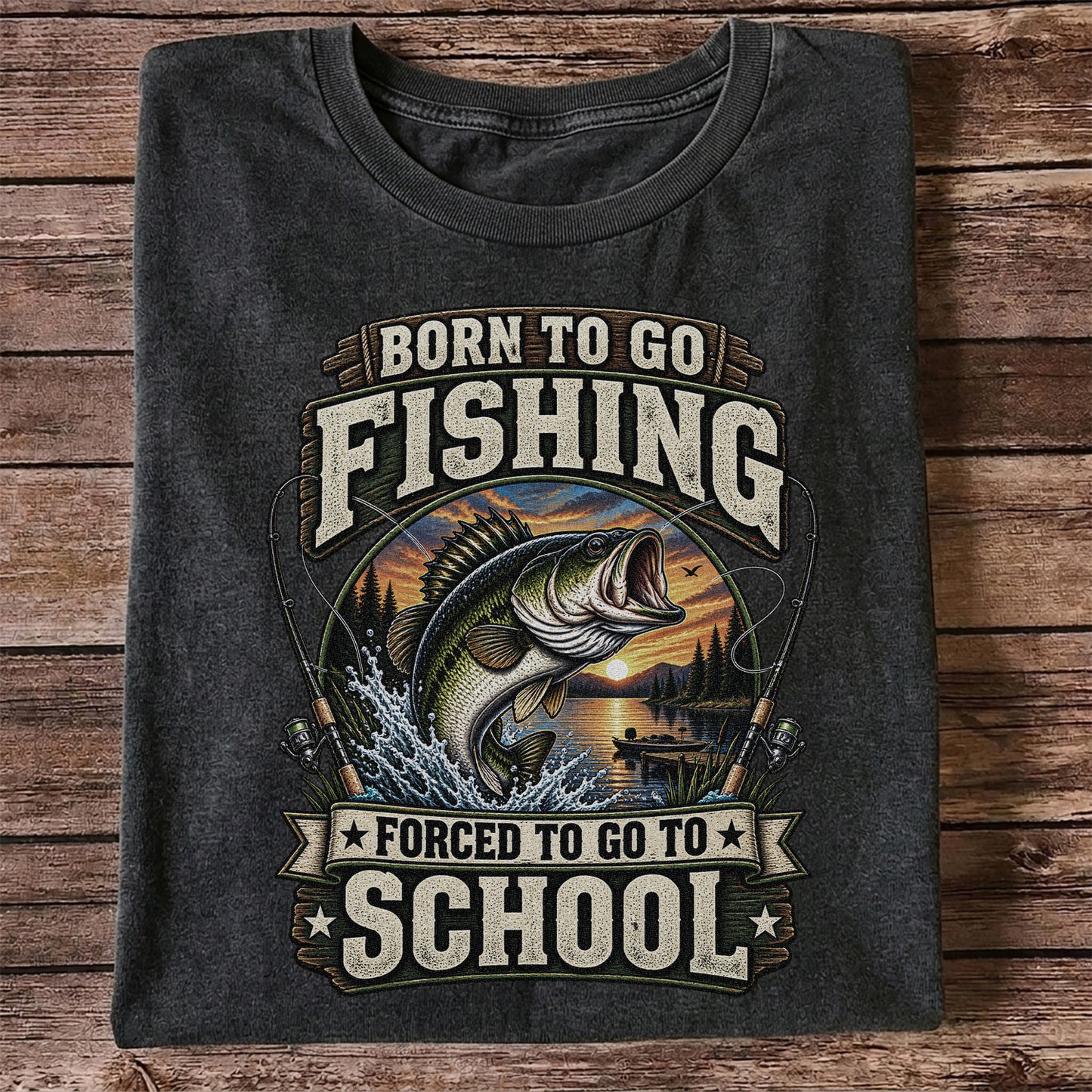 Born to Go Fishing Forced to Go to School Bass Fishing T-Shirt