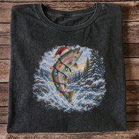 Santa Rainbow Trout with Christmas Lights Fishing T-Shirt