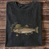 Halloween Trout in Fishing Hat with Pumpkin Charm Graphic T-Shirt