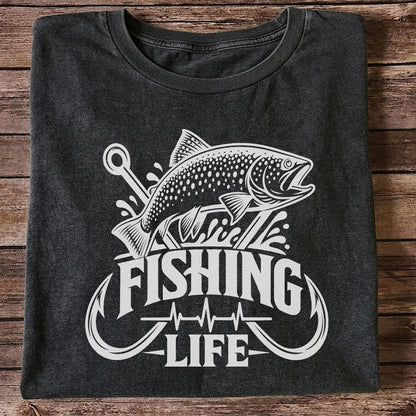 Fishing Life Trout and Hooks Heartbeat Graphic T-Shirt