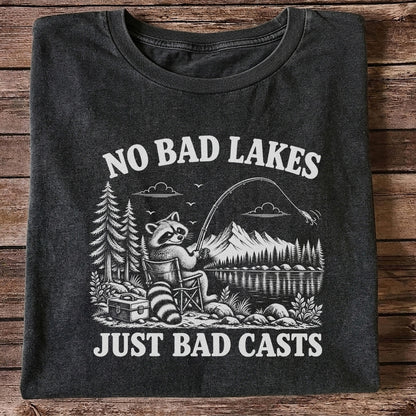 No Bad Lakes Just Bad Casts Raccoon Fishing T-Shirt