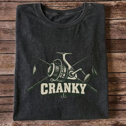Cranky Fishing Reel and Crossed Rods Graphic T-Shirt