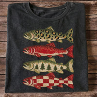 Four Seasonal Trout Patterns Christmas Fishing Graphic T-Shirt