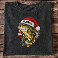 Hudson Santa Hat Bass Christmas Fishing Graphic T-Shirt