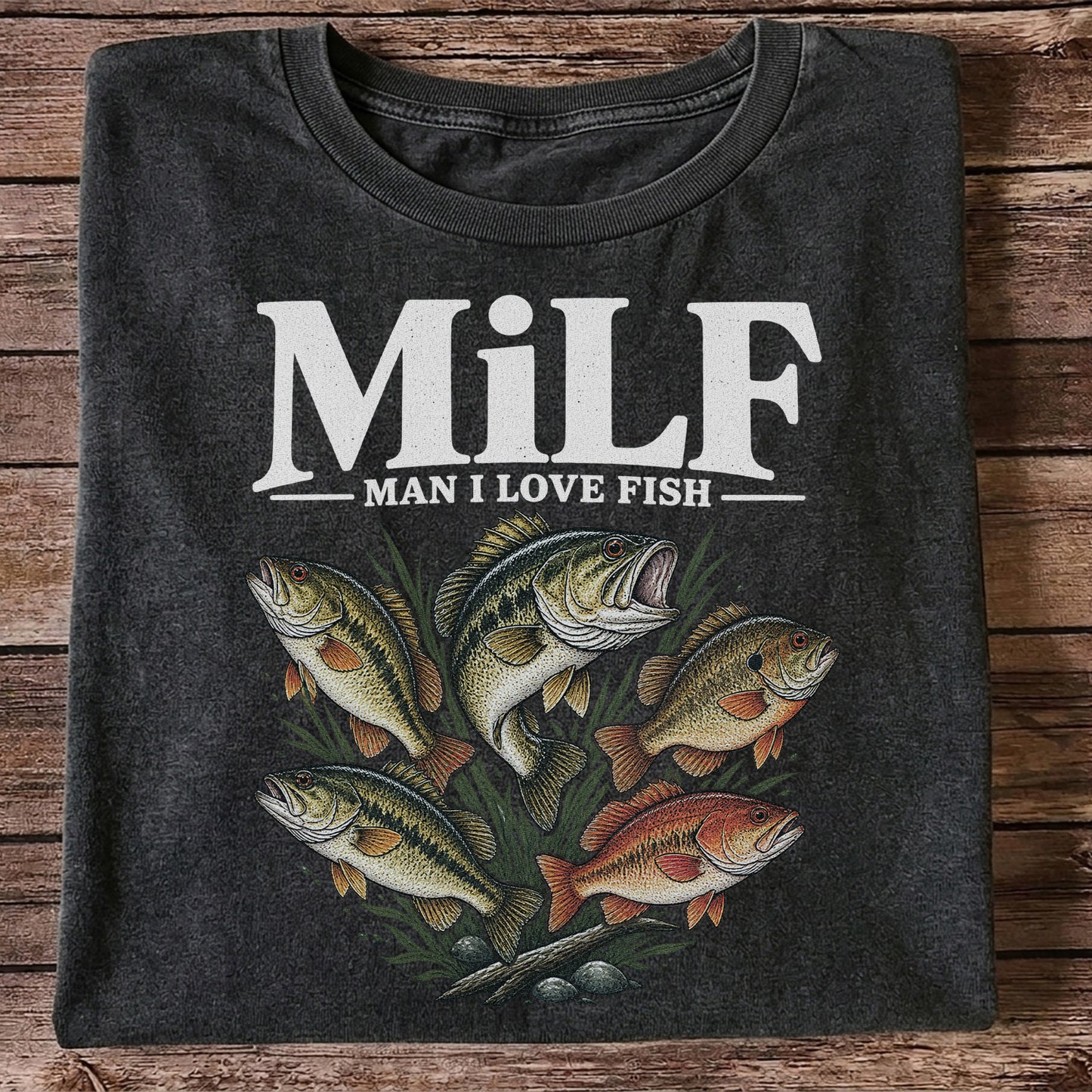 MiLF Man I Love Fish Five Bass Funny Fishing T-Shirt