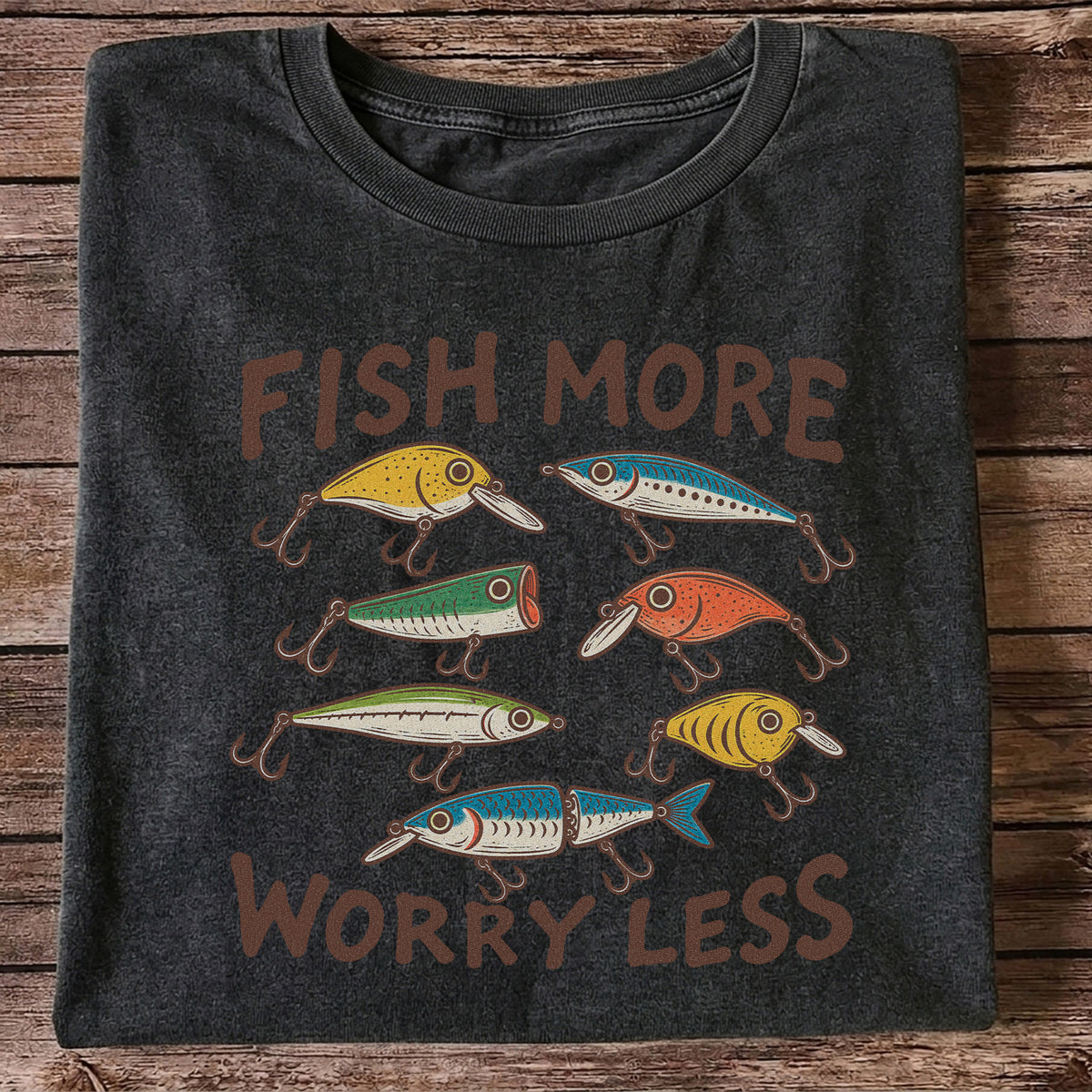 Colorful Fishing Lures and Hooks Graphic T-Shirt