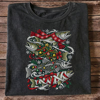 Christmas Trout and Fish Skeleton Holiday Fishing T-Shirt