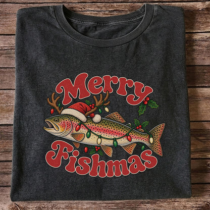 Merry Fishmas Reindeer Rainbow Trout Christmas Fishing T-Shirt