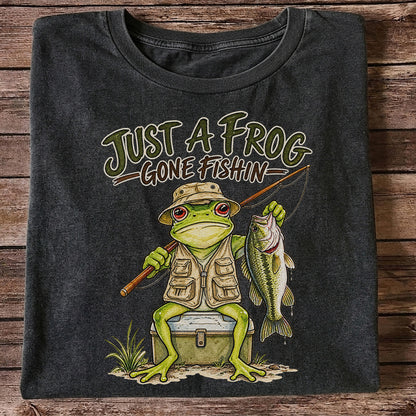 Just a Frog Gone Fishin' Bass Fishing Graphic T-Shirt