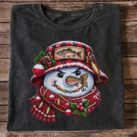 Christmas Snowman Trout Fishing Graphic T-Shirt