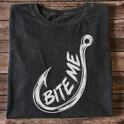 Bite Me Fishing Hook Funny Angler Graphic T-Shirt