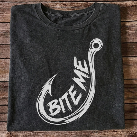 Bite Me Fishing Hook Funny Angler Graphic T-Shirt