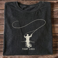 Tight Lines Fly Fishing Angler Silhouette Graphic T-Shirt