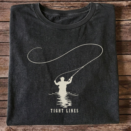 Tight Lines Fly Fishing Angler Silhouette Graphic T-Shirt