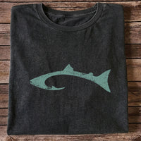 Distressed Salmon Fish Hook Silhouette Fishing T-Shirt