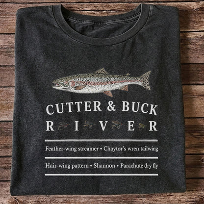 River Rainbow Trout and Classic Fly Patterns Fishing T-Shirt