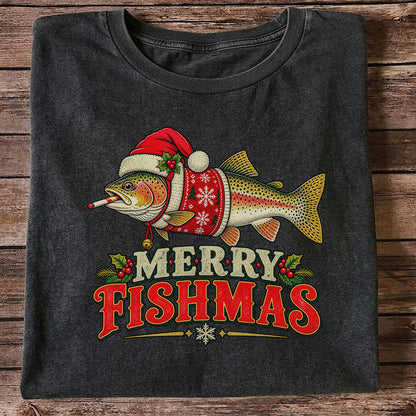 Christmas Trout Santa Fishing Graphic T-Shirt