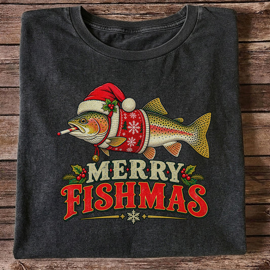 Christmas Trout Santa Fishing Graphic T-Shirt