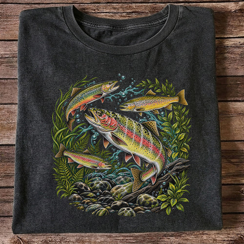 Rainbow and Brown Trout Underwater Fishing Graphic T-Shirt