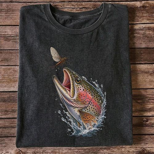 Rainbow Trout Chasing Mayfly Fishing Graphic T-Shirt