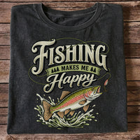 Fishing Makes Me Happy Rainbow Trout Vintage Graphic T-Shirt