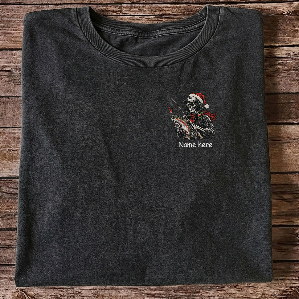 Name Here Personalized Christmas Skeleton Trout Fishing T-Shirt
