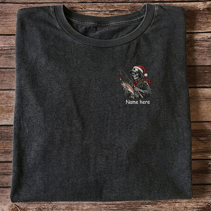 Name Here Personalized Christmas Skeleton Trout Fishing T-Shirt