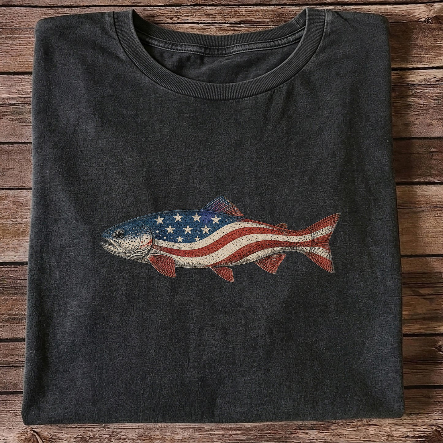 American Flag Trout Patriotic Fishing Graphic T-Shirt