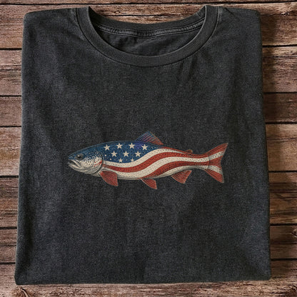American Flag Trout Patriotic Fishing Graphic T-Shirt