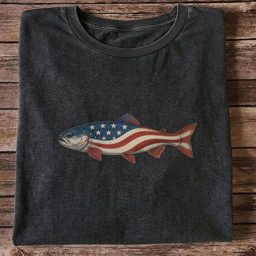 American Flag Trout Patriotic Fishing Graphic T-Shirt