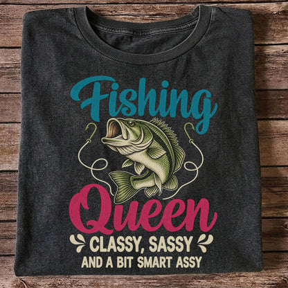 Fishing Queen Bass Funny Fishing Graphic T-Shirt