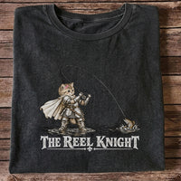 The Reel Knight Cat in Armor Funny Fishing Graphic T-Shirt