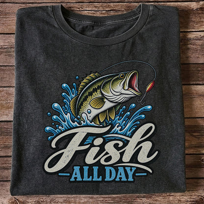 Fish All Day Jumping Bass Fishing Graphic T-Shirt