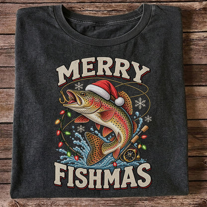 Merry Fishmas Santa Hat Rainbow Trout Fishing T-Shirt