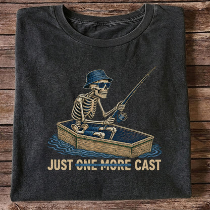 Just One More Cast Skeleton Fishing Boat Graphic T-Shirt