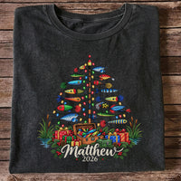 Personalized Christmas Fishing Lure Tree Name Graphic T-Shirt