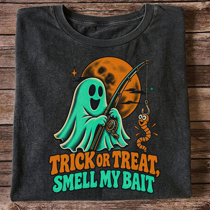 Trick or Treat, Smell My Bait Ghost Halloween Fishing T-Shirt