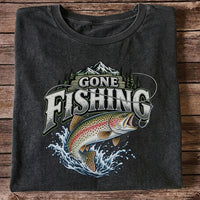Gone Fishing Rainbow Trout and Mountains Graphic T-Shirt