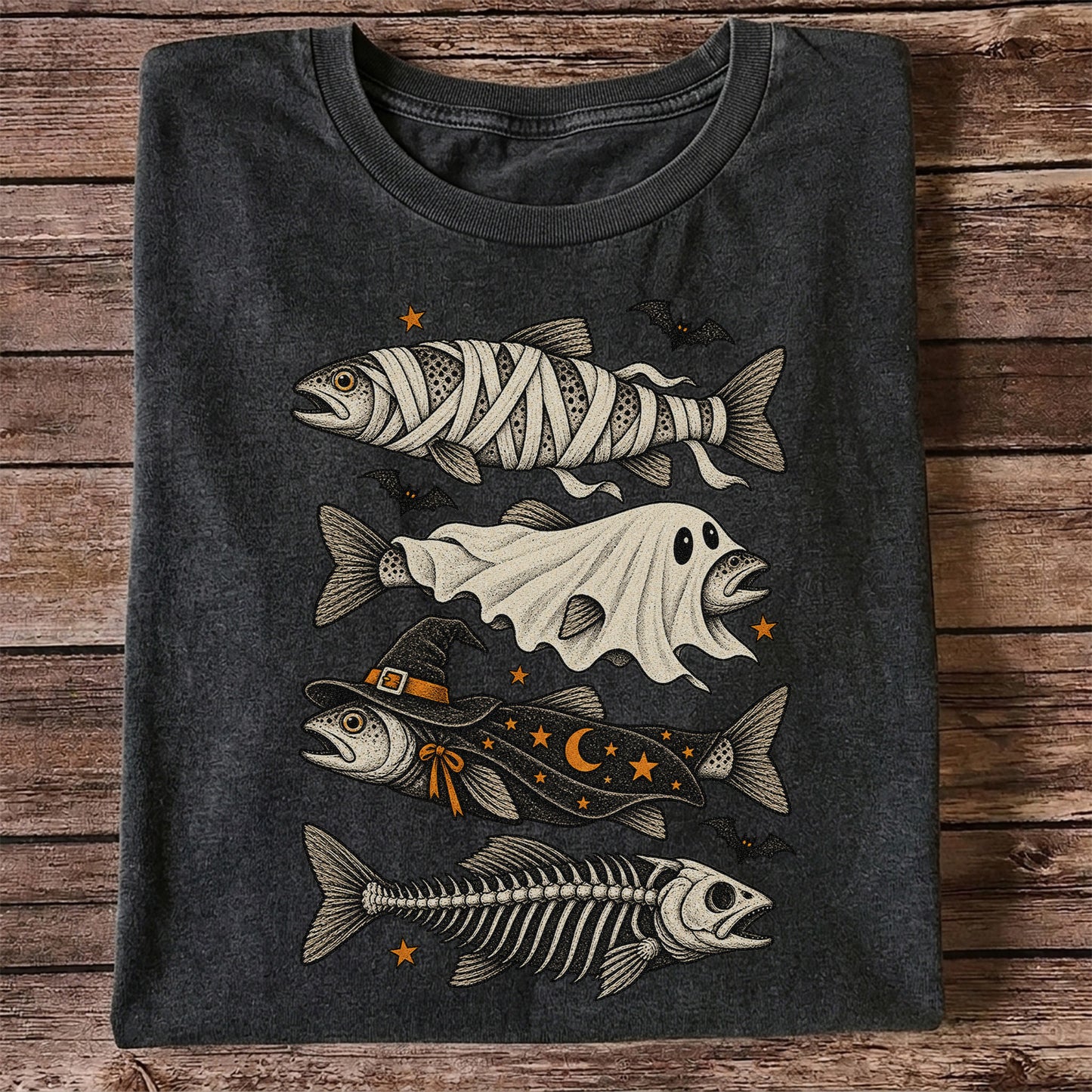 Halloween Costume Fish Spooky Fishing Graphic T-Shirt